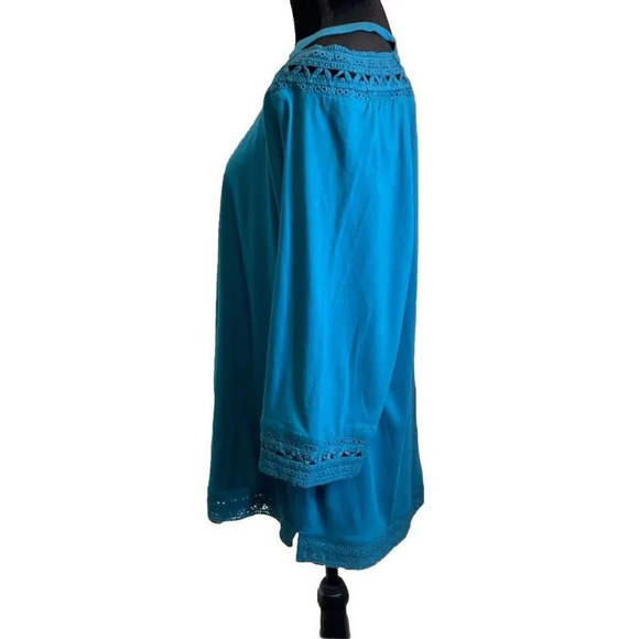 Soft Surroundings Size 1X Ava Top Blouse Fjord Blue Crochet Trim Beach Preppy - Picture 4 of 10